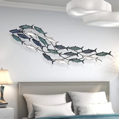 #ad rcqeuiol Coastal Metal Fish Wall Decor nautical fish Wall DécorLarge School o... $171.23