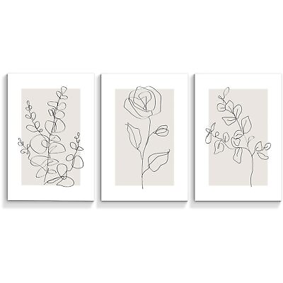 #ad Black White Botanical Flower Canvas Wall Art 3 Piece Modern Floral Sketch Dr... $31.14