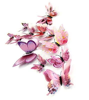 #ad Mixed of 12PCS 3D Butterfly Wall Stickers Decor Art Decorations Pink $11.52