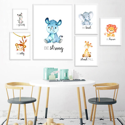 #ad Child Poster Baby Nursery Wall Art Canvas Print Cartoon Animal Kid Bedroom Decor $16.19