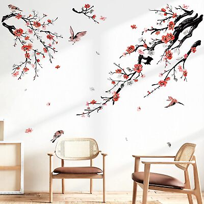 #ad #ad Watercolor Flower Tree Branch Wall Stickers Blossom Red Floral Birds Peel....... $25.50