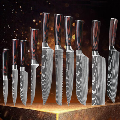#ad Kitchen Knife Set Japanese Damascus Pattern Chef Knives Stainless Steel Cleaver $13.99