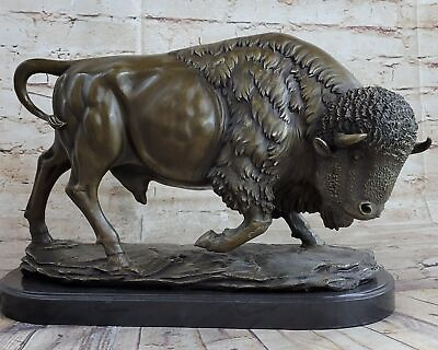 #ad Handcrafted bronze sculpture SALE Marble Deco Art Bison Buffalo American Art $299.50