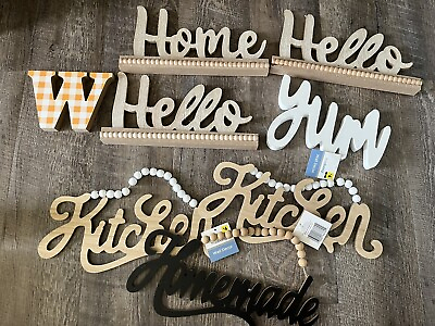 #ad Huge lot of wooden signs home hello kitchen decorations $4.51