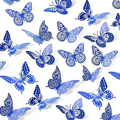 #ad 3D Butterfly Wall Decor 48 Pcs 4 Styles 3 Sizes Navy Blue Butterfly Birthday... $11.68