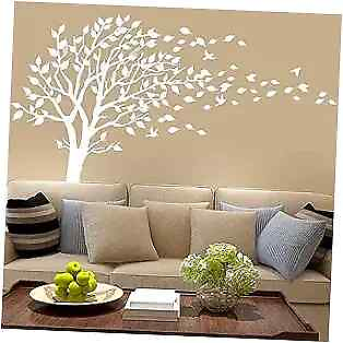 #ad Tree Wall Decals Leaves Blowing in The Wind Tree Wall Sticker Vinyl Art White $39.98