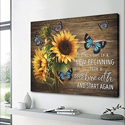 #ad Rustic Art Poster Sunflower and Blue Butterfly Wood Farmhouse Wall Art Canvas Pr $123.82
