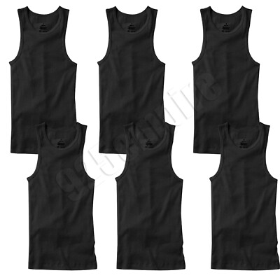 #ad Men 100%Cotton Ribbed Black Tank Top A Shirt Wife Beater Undershirts Size:S 2XL $23.99