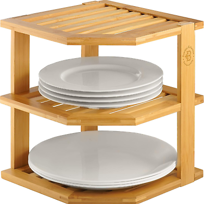 #ad Plate Organizer for Cabinet Bamboo Kitchen and Bathroom Organization Ideal f $26.24