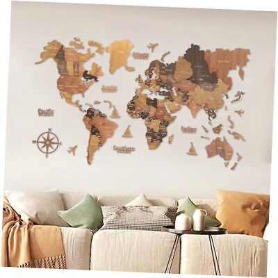 #ad Wooden World Map Wall Art Decor Multilayered 3D Wall Decoration 59in x 35in $191.14