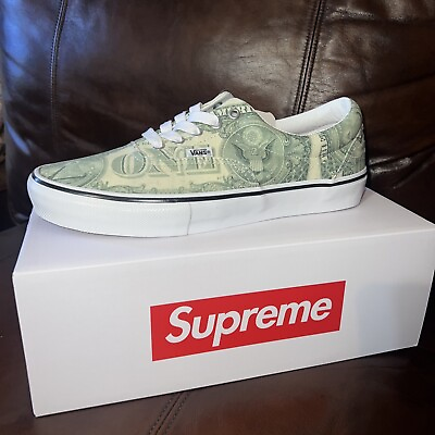 #ad Supreme ❌ Vans “OFF THE WALL” Dollar Bill Green Size 10.5 US 44 EUR SKATING $159.99