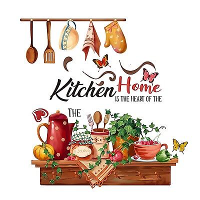 #ad Kitchen Wall Stickers Fun Design Cook Utensils Home Decoration Restaurant $12.21