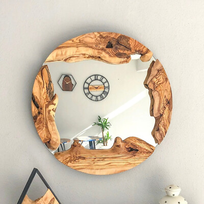 #ad Wood Round Mirror Live Edge Wood Wall Mirror Wood Frame Mirror Wall Decor $111.25