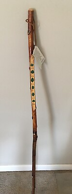 #ad VTG 52” Hand Carved amp; Painted Folk Art Leaf ID Guide Wood Walking Stick Cane $65.00