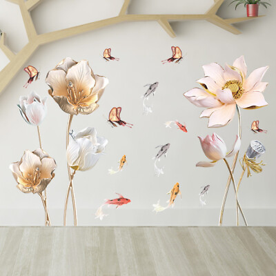 #ad 3D Flower Lotus Butterfly Fish Wall Stickers Removable Art Decals Home Decor $9.99