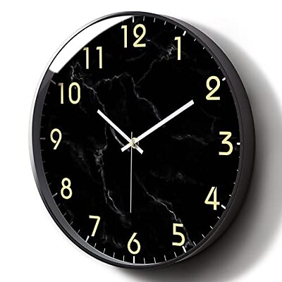 #ad Big Kitchen Clocks Wall Decorative Modern Marble Large Silent 12inch Black $52.97