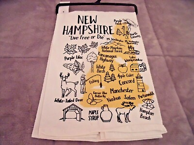 #ad NEW Vintage Look NEW HAMPSHIRE State Kitchen TEA TOWEL White Yellow 19 X 28 $25.17