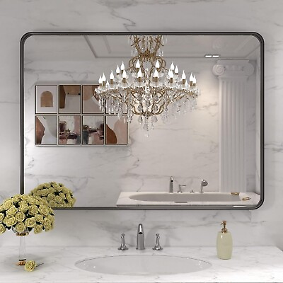 #ad 40X30 Inch Black Metal Framed Bathroom Mirror for Wall Bedroom Livingroom $111.99