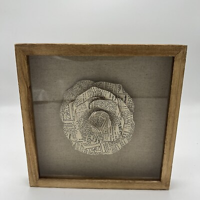 #ad Wall Decor 3D Art Newspaper Flower in Shadowbox 11”x 11” Glass Wood Frame $15.00
