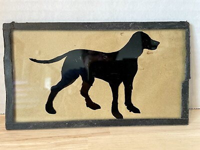 #ad Vintage Irish Setter DOG SILHOUETTE Folk Art North Dakota Glass 4”x 7” U.S.A. $19.54