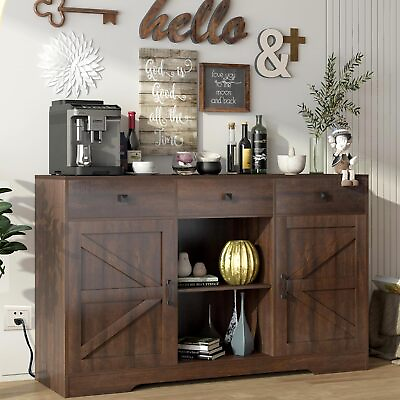 #ad 54quot; Farmhouse Kitchen Coffee Bar Buffet Storage Cabinet Sideboard with Drawers $227.99