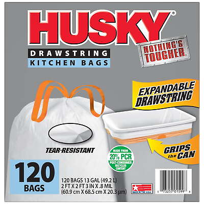#ad Husky Tall Kitchen White Trash Bags 13 Gallon 120 Bags Expandable Drawstring $14.92