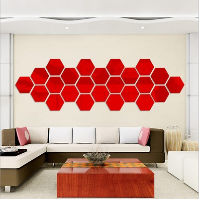 #ad 3D Acrylic Hexagon Wall Sticker Removable Mirror Home Decor Art DIY Stickers $1.79