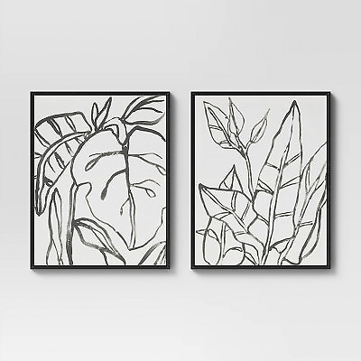 #ad 24quot; x 30quot; Botanical Sketch Framed Wall Canvas White Black Project 62 $41.99