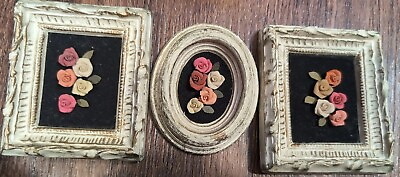 #ad #ad Vtg 3.25quot; Ceramic Framed Miniature Small Art Pictures Floral Set Of 3 $17.49