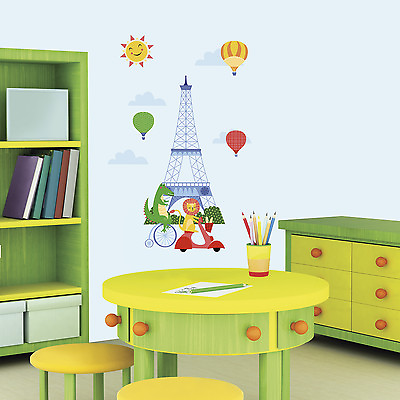 #ad #ad ANIMALS IN PARIS WALL DECALS Baby Nursery Stickers Big Eiffel Tower Room Decor $15.00