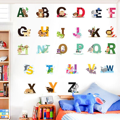 #ad Educational Animal Alphabet Kids Wall Decals Baby Stickers for Decoration $9.50
