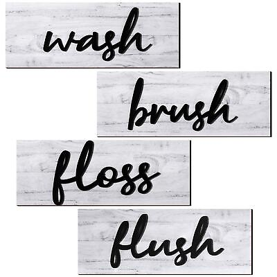 #ad 4 Pieces Farmhouse Bathroom Wall Decor Wash Signs Rustic Hanging Wooden Signs... $10.93