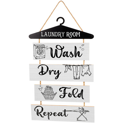 #ad Hanging Laundry Wall Art Rustic Room Signs Wooden Emblems Rural $24.11