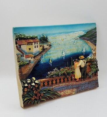 #ad Handpainted Colorful Vintage 3D High Relief Resin Bridge View Plaque 9quot;×7quot; Italy $38.00