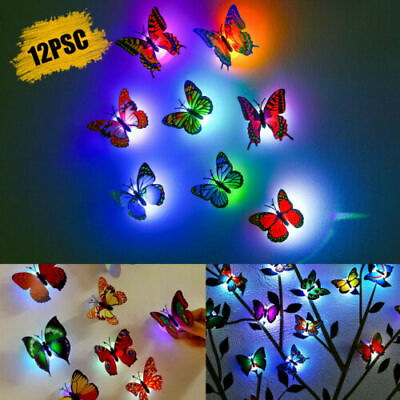 #ad 12PC 3D Butterfly Wall Stickers Glowing Bedroom Home Decor Night lights US $7.91