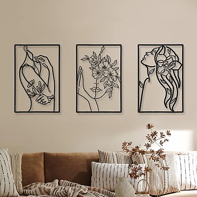 #ad 3 Pieces Metal Minimalist Woman Wall Hanging for Kitchen Bathroom Living Room $27.11