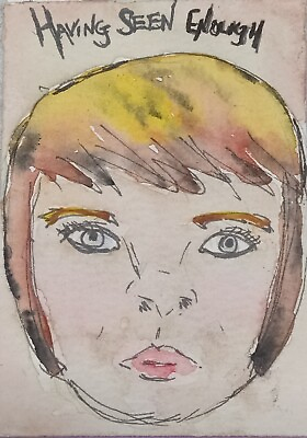 #ad ACEO Original Conceptual Modern Art Watercolor Painting Unknown Portraiture $6.99