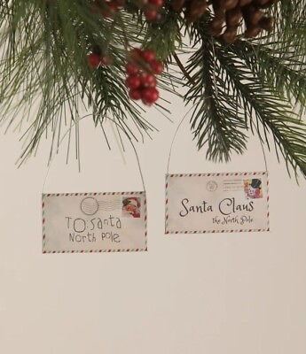 #ad Set 2 Bethany Lowe Letters To Santa Postage Ornament Retro Vntg Christmas Decor $8.95
