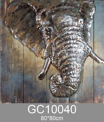 #ad Elephant Head Hanging Wall Art Metal and Wood Assemblage Painting Decor $229.00