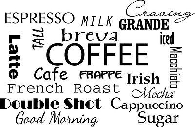 #ad COFFEE COLLAGE Kitchen Dining Room Wall Art Decal Quote Words Lettering Decor $12.82