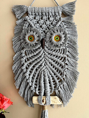 #ad Macramé Owl Gray Green Eyes Wall decorations for home and garden $38.00