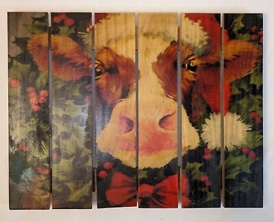 #ad Wooden Pallet Wall Art Kitchen Santa Cow Heffer Farmhouse 14quot;x 11quot; Folk Art $25.00