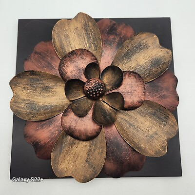 #ad Copper 3D Flower Wall Decor Hanging 10quot;x 10quot; Wood Background Art Newview Gift $40.00
