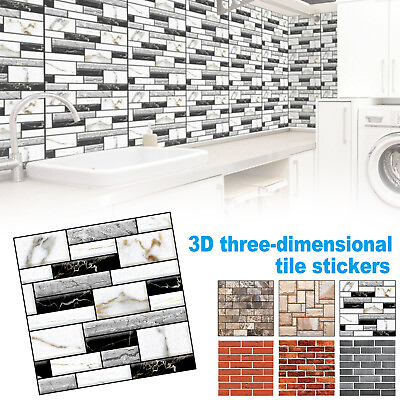 #ad 1 50pcs Tile Brick Wall Sticker 3D Panel Wallpaper Self adhesive Waterproof $7.99