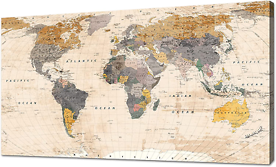 #ad World Map Poster for Wall Vintage Canvas Prints Photos Nautical Map Decor Modern $78.36