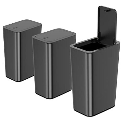 #ad 3 Pack 10 L 2.6 Gal Bathroom Trash Can with Lid Small Kitchen Trash Can with ... $32.01