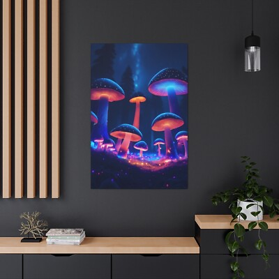 #ad Psychedelic Wall Canvas Mystical Neon Mushroom Forest $159.98