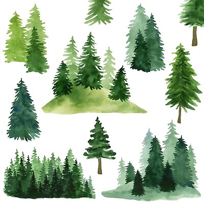 #ad Watercolor Pine Tree Wall Decals Green Pine Tree Wall Sticker Large Tree Wall... $25.29