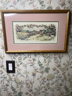 #ad Vintage MCM Mid Century Wall Art Frames Cross Stitch Farm House $40.00