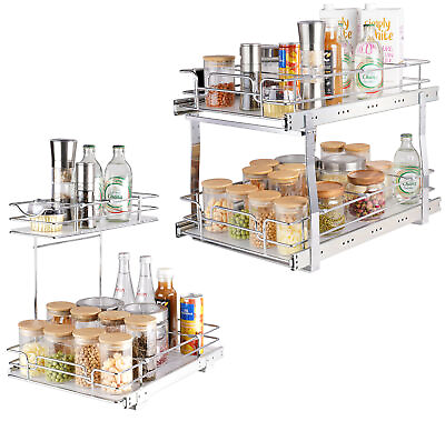 #ad VEVOR 2 Tier Kitchen Cabinet Pull Out Shelf Organizer Slide Out Drawer $29.99
